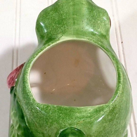 Vintage Signed Majolica Pottery Frog  Butterfly Capodimonte Teapot Made … - Picture 10 of 12